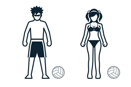 Beach Volleyball, Sport Player, People and Clothing icons with White Backgroundのイラスト素材