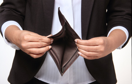 Bankrupt person showing empty wallet