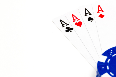 Poker chip and cards isolated on white background