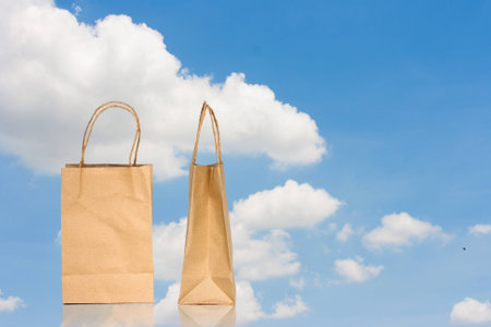 Brown paper bag on white backgroundの写真素材