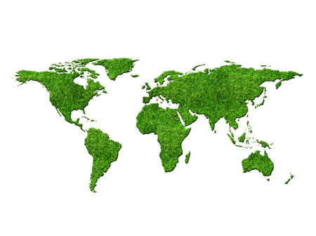 World map with grass texture isolated on white backgroudの写真素材