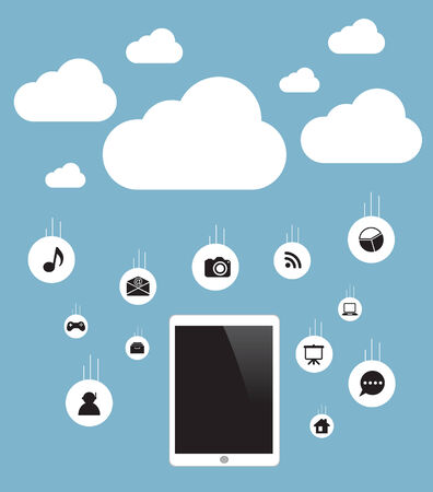 Concept cloud with computer tablet Vector.のイラスト素材