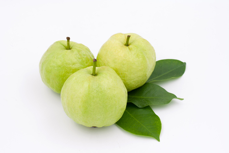 Group of Guava with leaf on white backgroundの写真素材