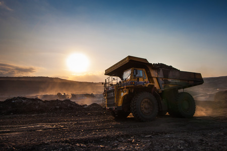 LAMPANG, THAILAND - DEC 29: coal-preparation plant. Big yellow mining truck at work site coal transportation, December, 29, 2014 in Lampang, Thailandのeditorial素材