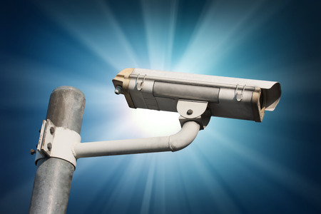 Security Camera or CCTV on blue backgroundの写真素材