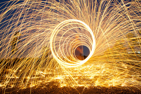 Burning steel wool fireworks backgroundの写真素材