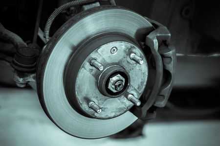 brake disk and detail of the wheel hub - black and white filter effectの写真素材