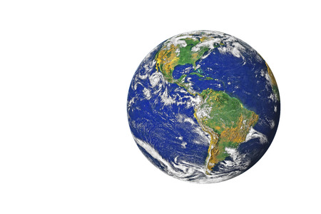 Blue Planet Earth from space showing North & South America, USA. Global World isolated on white...