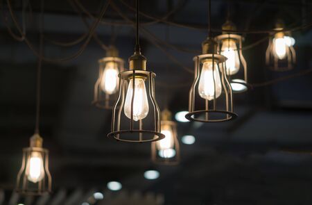 Lighting from many light bulb interior decorationの写真素材