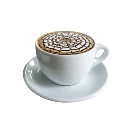 cup of mocha coffee with foam isolated on white, top viewの写真素材
