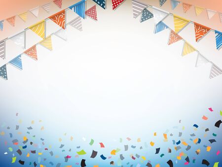 Celebrate bunting flags, bunting Party with confetti, bunting Vector, bunting illustration, Colourful bunting, buntingのイラスト素材