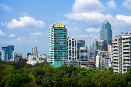 BANGKOK, THAILAND - February 23, 2017 bangkok city and modern office buildings and garden in Aerial viewの写真素材