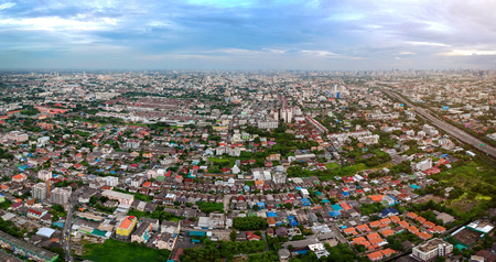 Panorama view of bangkok city Thailand in Aerial view at evening light, Bangkok is the capital and most populous city of Thailand.の写真素材