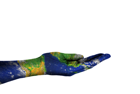 The Blue earth texture on a woman's hand isolated on white background - Elements of this image furnished by NASAの写真素材