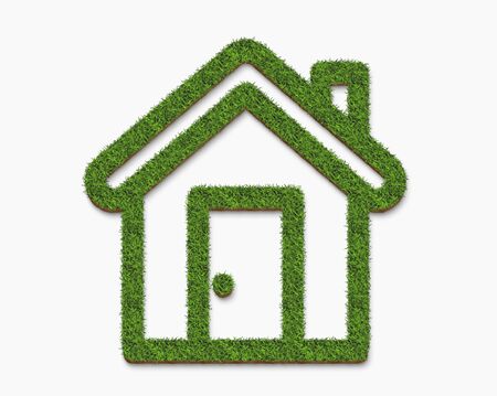 home green grass icon isolated on a white background for property business concepts. 3D illustration.の写真素材