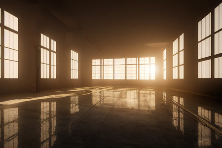 illustration of blank factory and sunlight.の素材