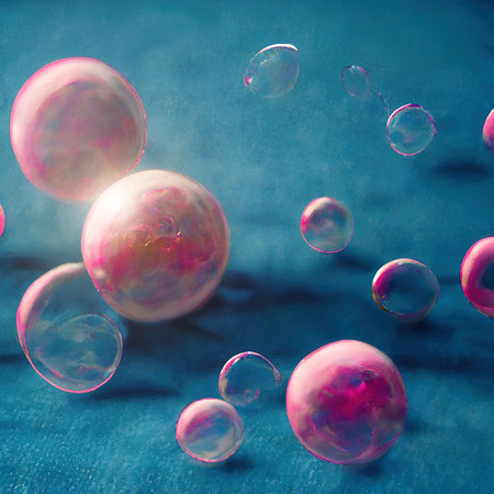 illustration of abstract pink bubble ball on blue backgroundの素材
