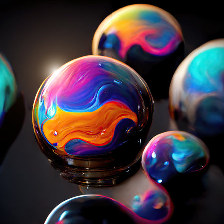 3D rendering of colorful and glittering abstract balls.の素材