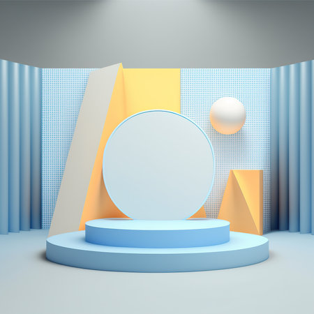 Blue background with empty podium for modern concept design. 3D rendering.の素材