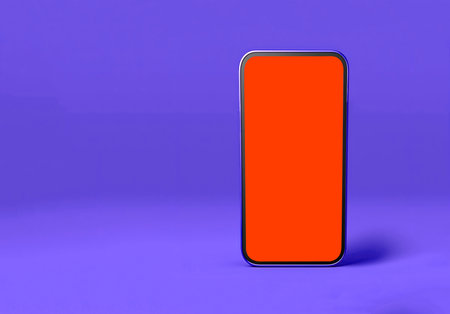 Purple new technology smartphone mockup design on purple background. 3D rendering.の素材