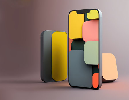 Grey new technology smartphone mockup design on soft color background. 3D rendering.の素材