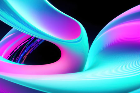 abstract fluid iridescent holographic curved wave in motion colorful  3d render gradient design background.の素材