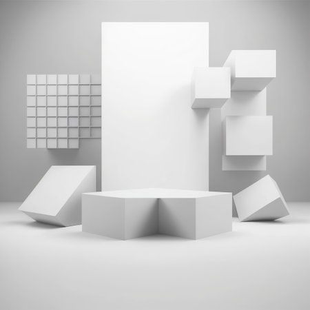 Empty podium with geometric shape. Modern background design. 3D Renderingの素材