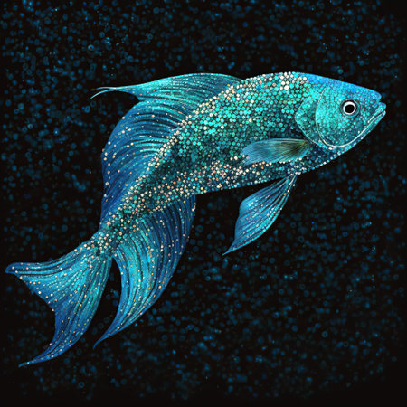 Abstract blue fish made from glittering dots.の素材