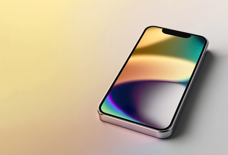 Metallic new technology smartphone mockup design on soft color background. 3D rendering.の素材