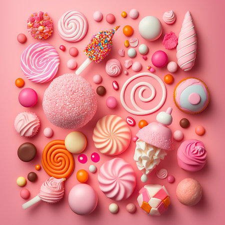 Colorful many sweet candy top view background.の素材