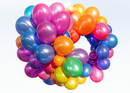 Many colorful balloons on white backgroundの素材