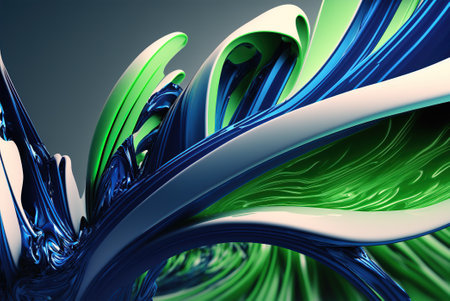 Abstract grren and blue 3d background with smooth linesの素材