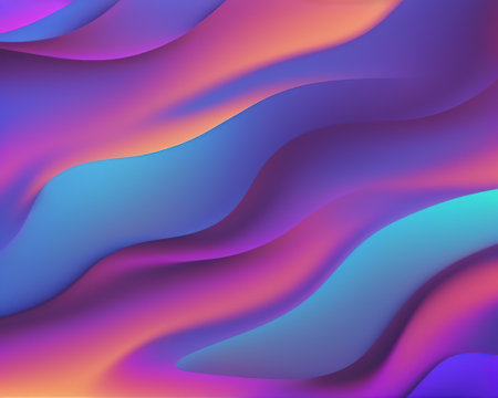 abstract fluid iridescent holographic curved wave in motion colorful 3d render gradient design background.の素材