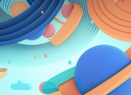 abstract fluid iridescent holographic curved wave in motion colorful 3d render gradient design background.の素材