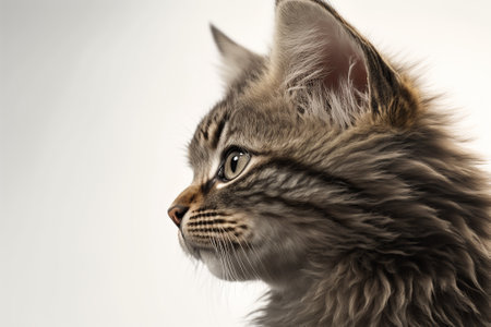 A cute gray kitten looks at the empty space of the picture.の素材