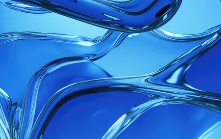 Vibrant Geometric Patterns: Abstract Blue Glass with Smooth Flow in 3D Render Wallpaper for Creative Conceptsの素材