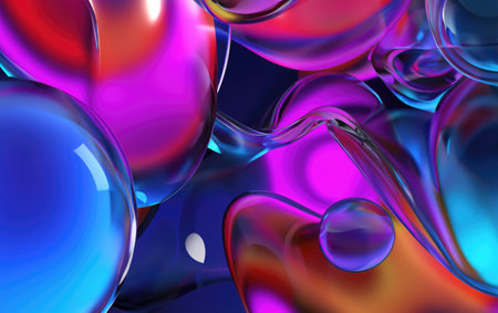Abstract Flowing Shapes in Transparent Glass, Colorful 3D Render Wallpaper for Modern Art Designsの素材