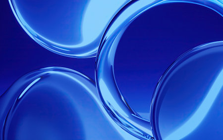 Vibrant Geometric Patterns: Abstract Blue Glass with Smooth Flow in 3D Render Wallpaper for Creative Conceptsの素材