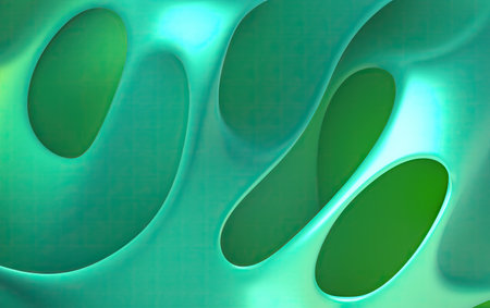 Vibrant Flowing Shapes: Modern Abstract Wallpaper in 3D Render, Dynamic Light Green and Blue Gradient Glassの素材