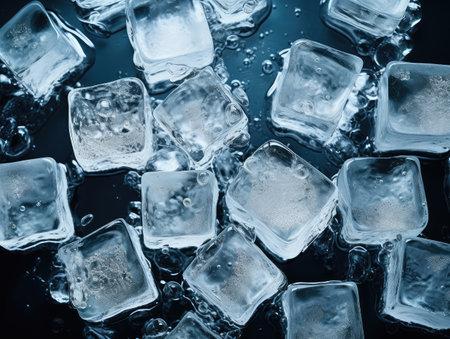 "Many Ice Cubes Melting: Cool Refreshment in Summer Drinks | Close-up Background"の素材