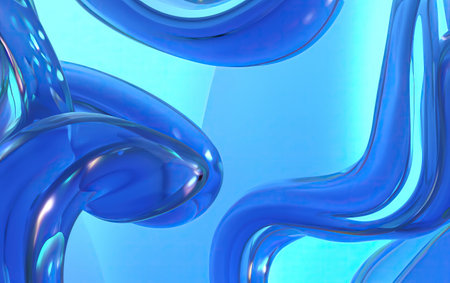 Vibrant Geometric Patterns: Abstract Blue Glass with Smooth Flow in 3D Render Wallpaper for Creative Conceptsの素材
