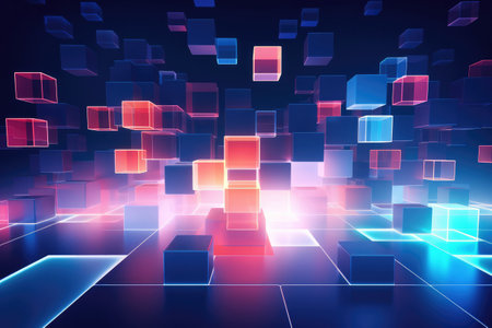 "Ethereal Dimensions: Abstract 3D Geometric Squares Unveiling Multiverse" - Delve into a realm of captivating abstraction with this image of intricate 3D geometric squares.の素材