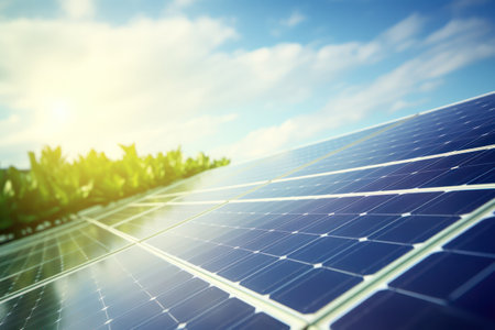 "Harvesting Sunshine: Solar Cell Panel on House Roof Under a Clear Blue Sky - Green Energy at Home"の素材