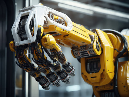 "Robotic in Modern Industrial Factory's Automated Production Line" - Immerse yourself in the future of manufacturing through this captivating 3D renderingの素材