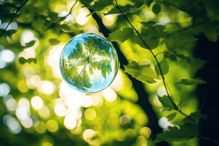 "Enchanting Moments in Nature: Clear Transparent Bubble Captured Under a Majestic Tree Canopy"の素材