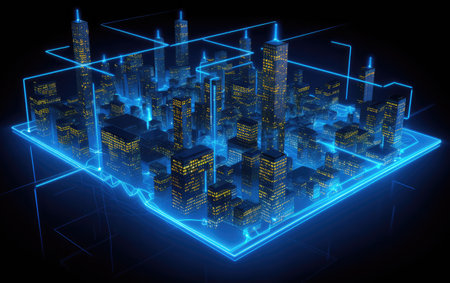 "City of Innovation: Futuristic Technological Background, Unveiling the Next Wave of Urban Evolution"の素材