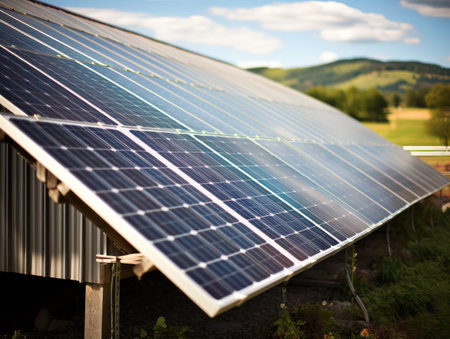 "Rural Energy Revolution: Solar Cells Grace the Roof of a Charming Ranch"の素材