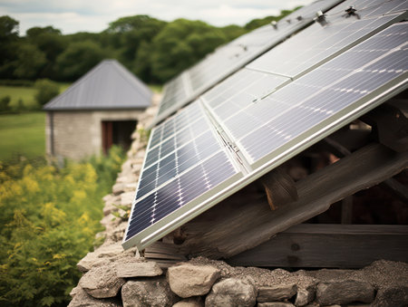 "Rural Energy Revolution: Solar Cells Grace the Roof of a Charming Ranch"の素材