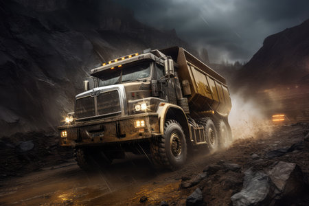 "Robust Mining Truck in Action: Extracting Coal from the Depths, a Gritty Display of Industrial Power and Resource Harvesting"の素材