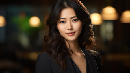 Asian Business woman: Portrait of a Professional in Elegant Black Attire, Radiating Confidenceの素材